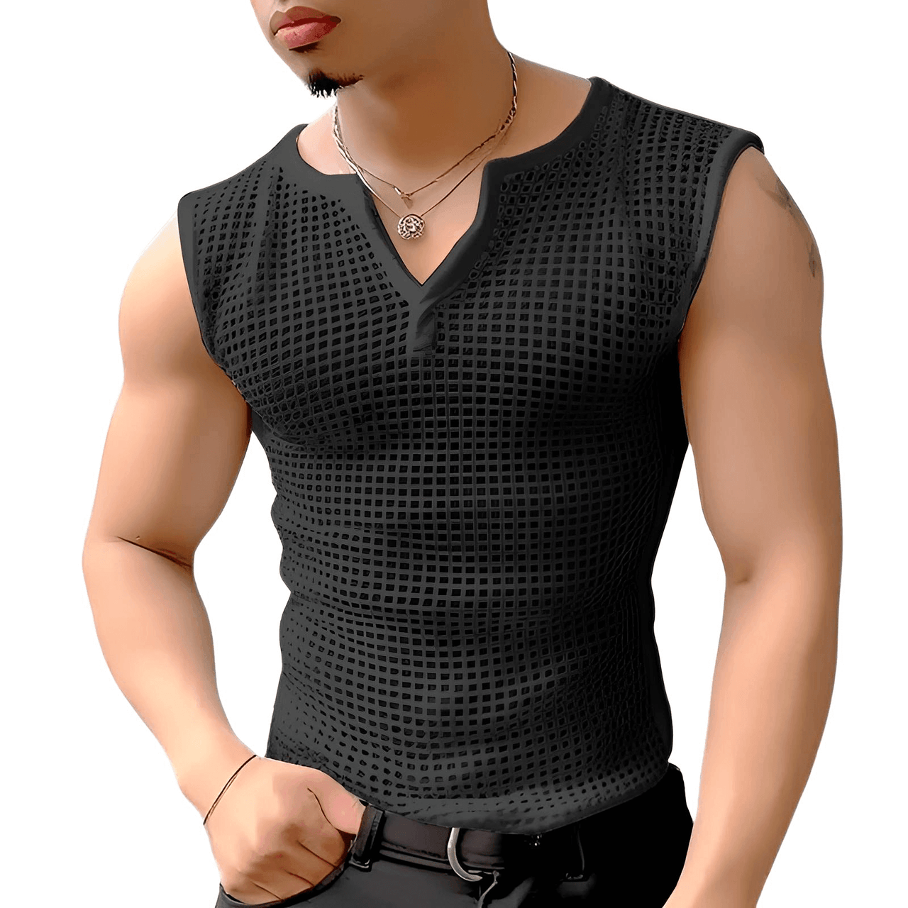 Men's Mesh Hollow Out Solid V Neck Tank Top -, Shirts , Drestiny , 4XL, 5XL, Australia, Black, Casual Shirts, Gender_Men, L, M, New Zealand, Pink, S, Sleeveless, Tank Tops, United Kingdom, United States, White, XL, XXL, XXXL , Drestiny , www.shopdrestiny.com