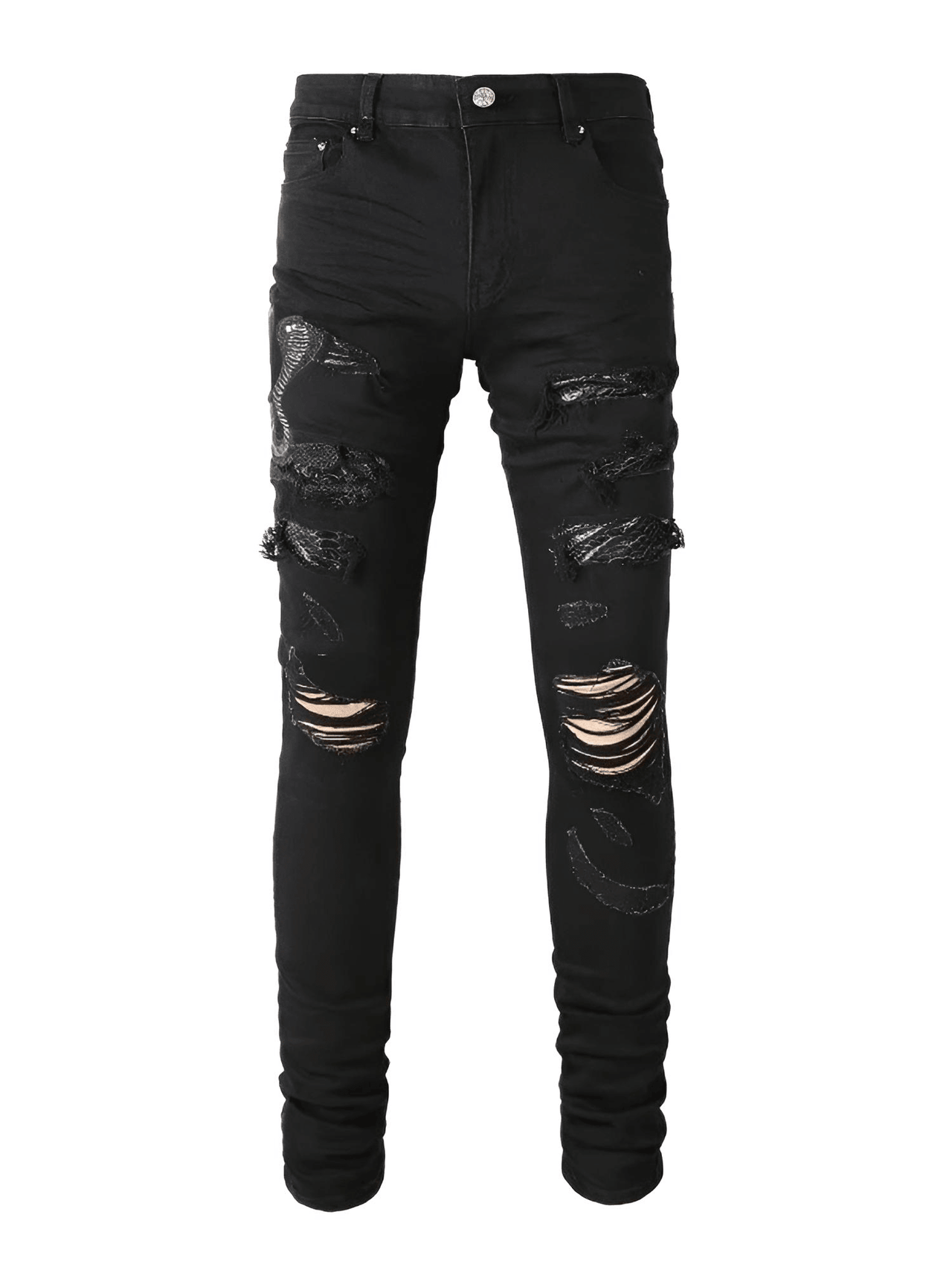 Men's Snake Embroidery Jeans Skinny Tapered Stretch Streetwear Denim Pants With Rips -, Jeans , Drestiny , 28, 30, 31, 32, 33, 34, 36, 38, 40, Australia, Black, Casual Pants, Jeans, New Zealand, Skinny Jeans, United Kingdom, United States , Drestiny , www.shopdrestiny.com