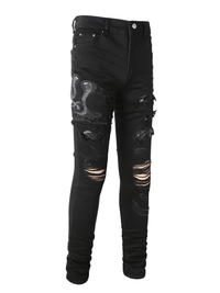 Thumbnail for Men's Snake Embroidery Jeans Skinny Tapered Stretch Streetwear Denim Pants With Rips -, Jeans , Drestiny , 28, 30, 31, 32, 33, 34, 36, 38, 40, Australia, Black, Casual Pants, Jeans, New Zealand, Skinny Jeans, United Kingdom, United States , Drestiny , www.shopdrestiny.com