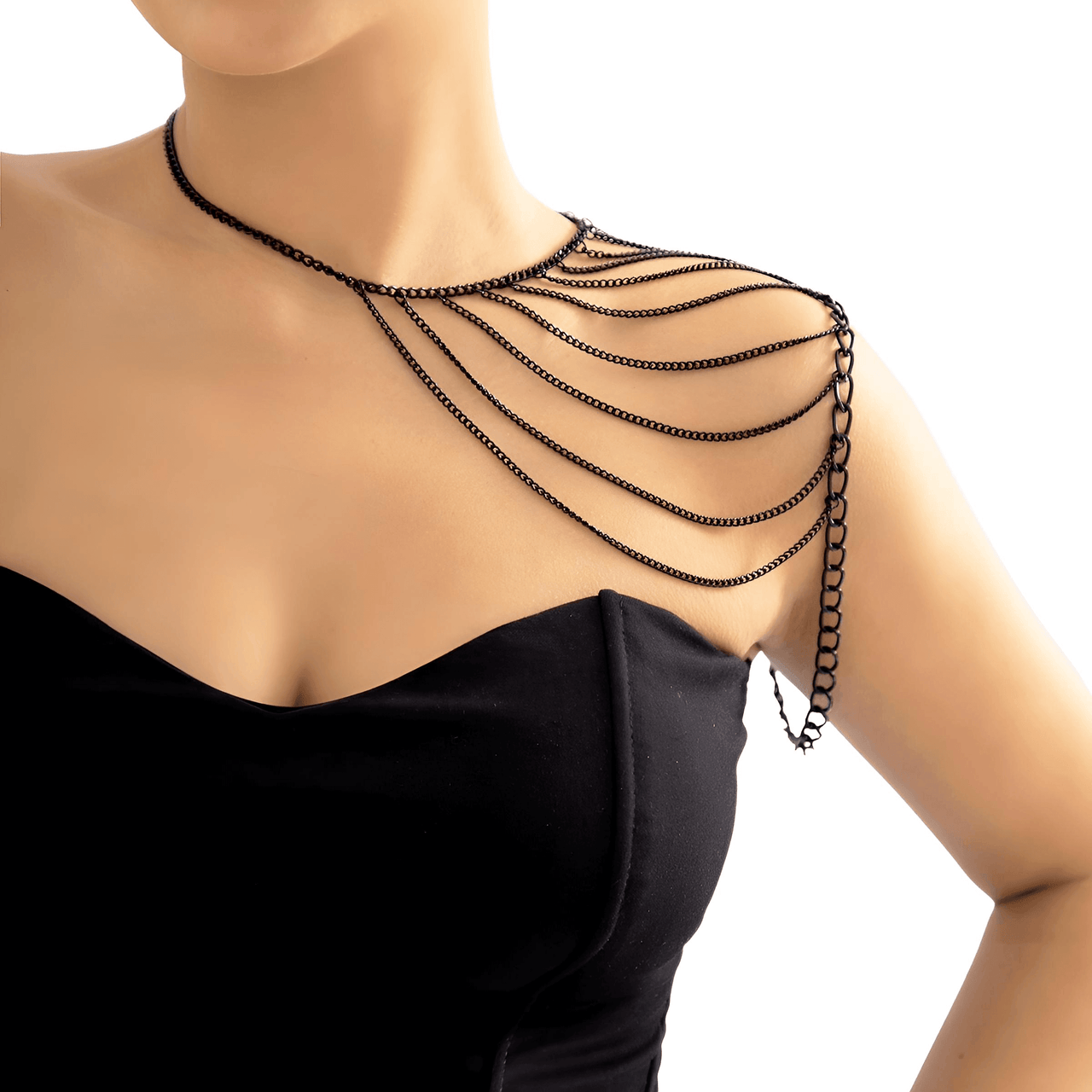 Multilayer Black Shoulder Body Chain for Women -, Body Jewelry , Drestiny , Australia, Black, Body Chains, Body Jewelry, Canada, Gender_Women, New Zealand, United Kingdom, United States , Drestiny , www.shopdrestiny.com