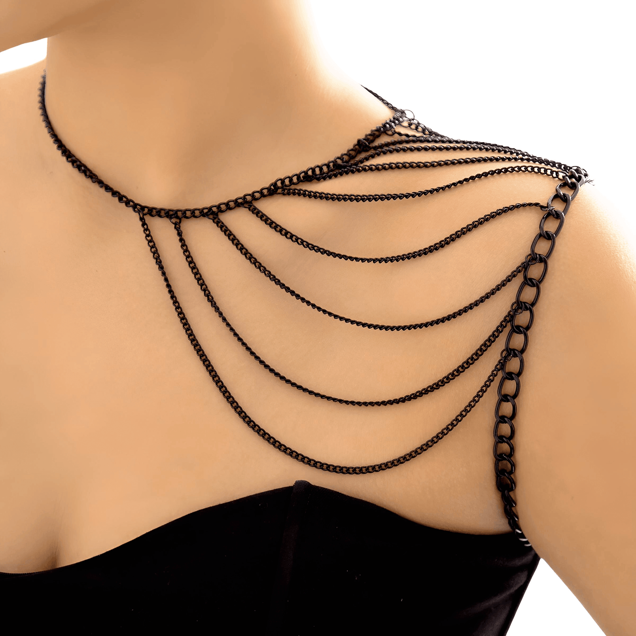 Multilayer Black Shoulder Body Chain for Women -, Body Jewelry , Drestiny , Australia, Black, Body Chains, Body Jewelry, Canada, Gender_Women, New Zealand, United Kingdom, United States , Drestiny , www.shopdrestiny.com