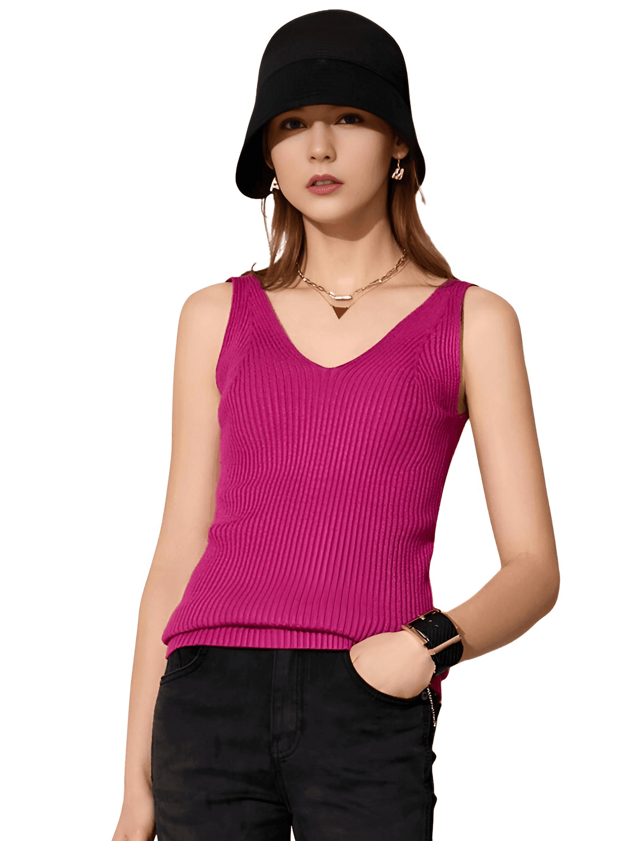 New Women's Double V-Neck Tank Tops -, Tank Tops , Drestiny , Apricot, Australia, Beige, Black, Camisoles, Canada, Casual Shirts, Deep Pink, Dress Shirts, Green, L, M, New Zealand, S, Sleeveless, Tank Tops, United Kingdom, United States, XL, XS, XXL, Yellow , Drestiny , www.shopdrestiny.com