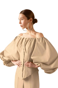 Thumbnail for Off Shoulder Lantern Sleeve Blouses For Women -, Blouses , Drestiny , Australia, Black, Blouses, Dress Shirts, FR, Khaki, L, Light Brown, Long Sleeves, M, New Zealand, Off Shoulder, S, United Kingdom, United States, White , Drestiny , www.shopdrestiny.com