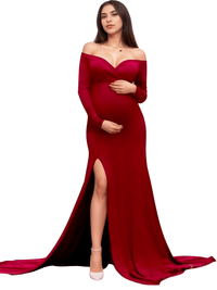 Thumbnail for Off Shoulder Maternity Dress For Photo Shoots -, Maxi Dress , Drestiny , Australia, Black, Dark Red, Dresses, FR, L, M, New Zealand, Photo Shoot Attire, S, United Kingdom, United States, White, XL , Drestiny , www.shopdrestiny.com