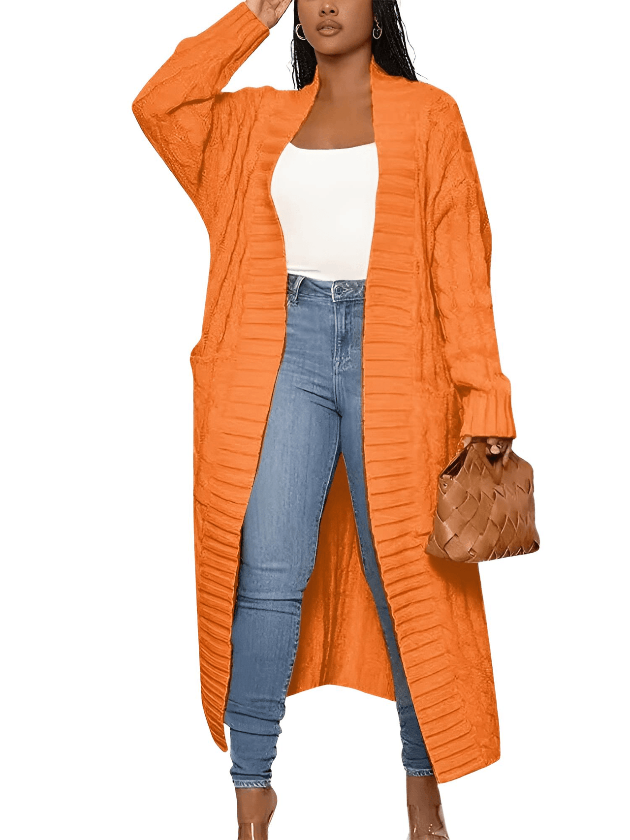 Knit Women's Extra Long Cardigan With Pockets