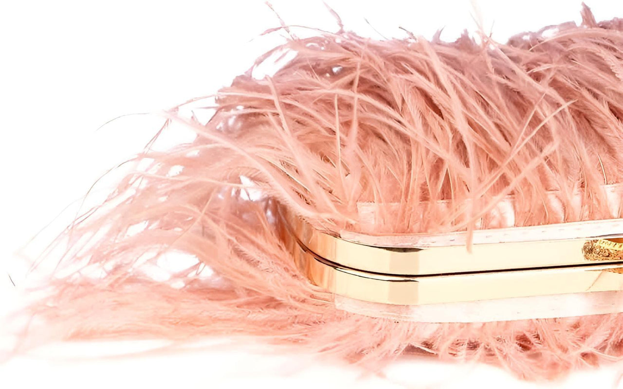 Ostrich Feather Clutch With Removable Shoulder Strap & Satin Interior -, Clutch , Drestiny , Australia, Canada, Champagne, Clutches, Dark Green, Dark Pink, FR, Gold, Green, Handbags, Pink, Purses, Red, United Kingdom, United States, White , Drestiny , www.shopdrestiny.com