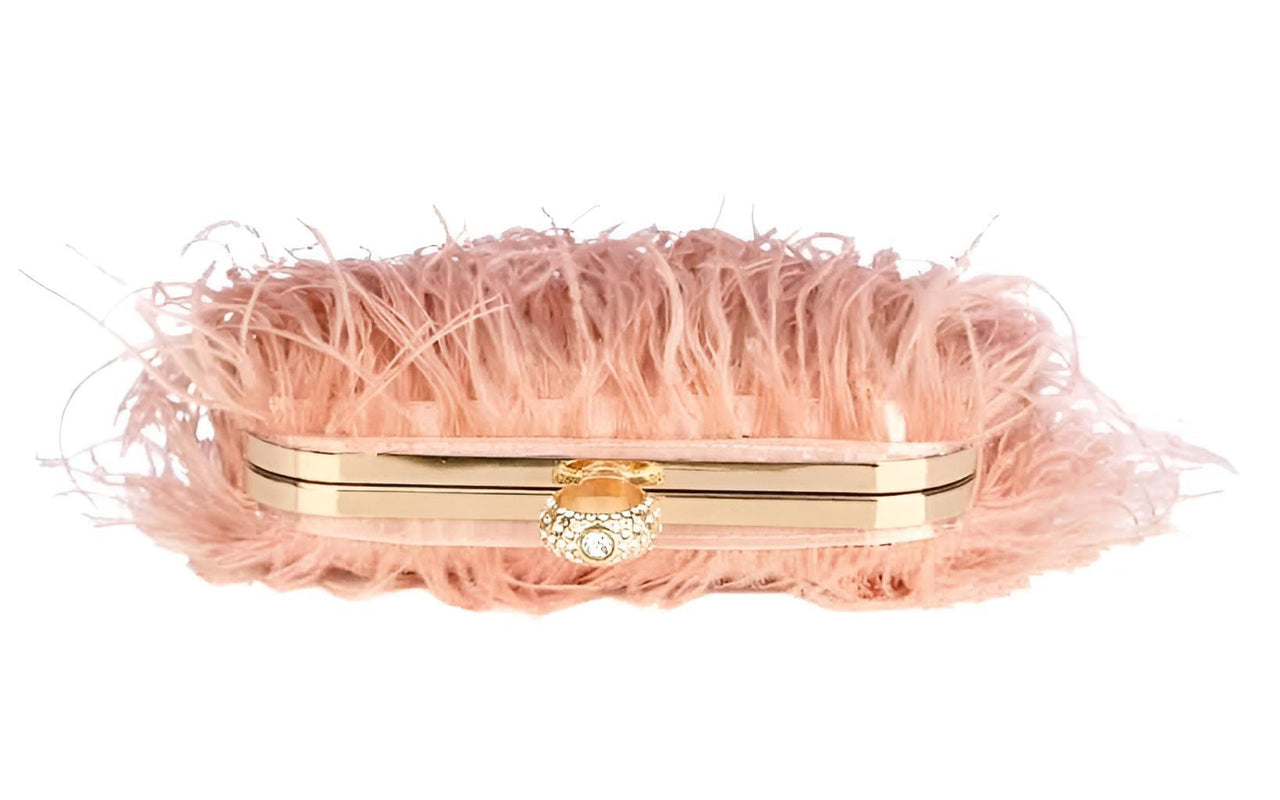 Ostrich Feather Clutch With Removable Shoulder Strap & Satin Interior -, Clutch , Drestiny , Australia, Canada, Champagne, Clutches, Dark Green, Dark Pink, FR, Gold, Green, Handbags, Pink, Purses, Red, United Kingdom, United States, White , Drestiny , www.shopdrestiny.com