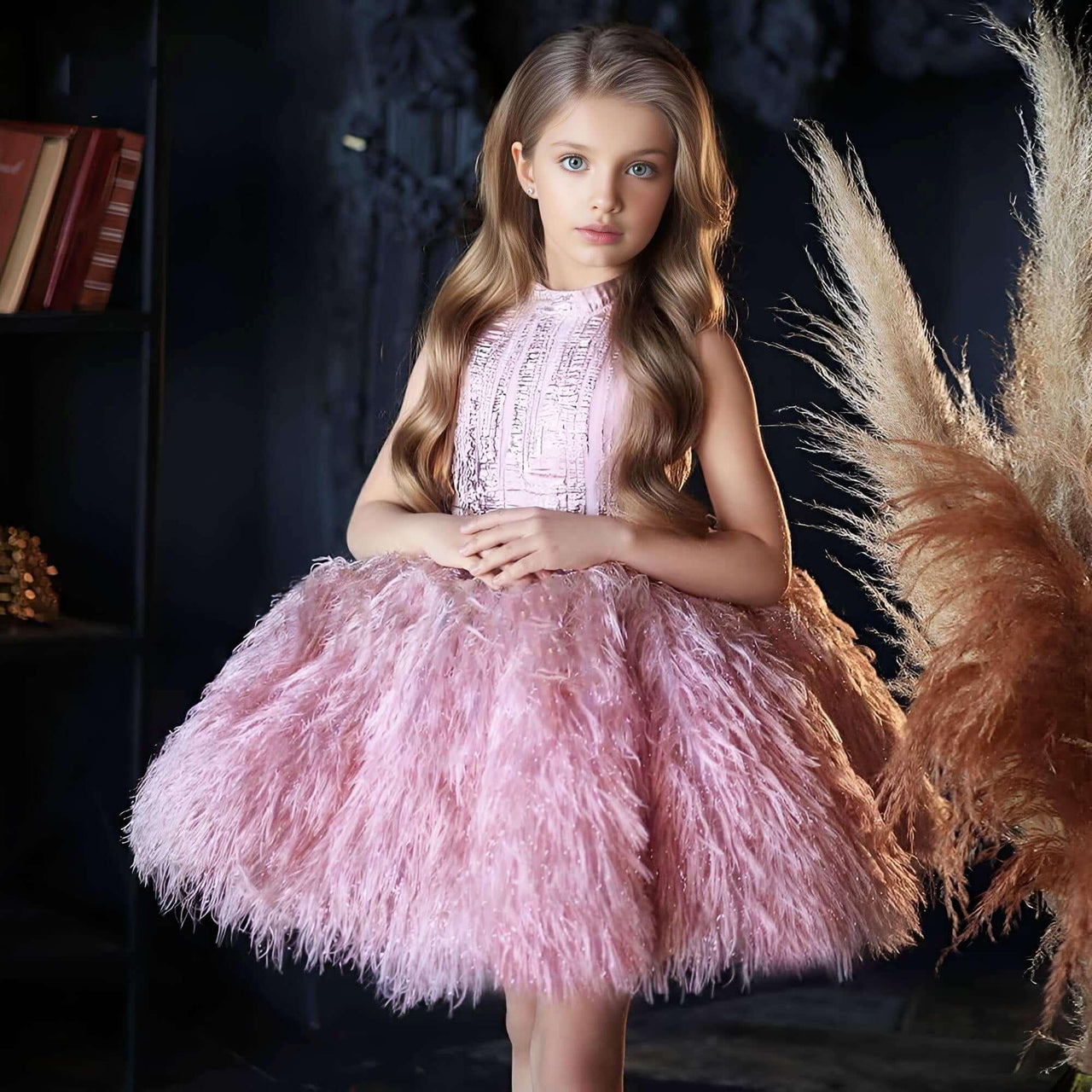 Feather Flower Girl Dress -, Dress , Drestiny , 10T, 11T, 12M, 12T, 13T, 14T, 18M, 2T, 3T, 4, 5T, 6T, 7T, 8T, 9T, Australia, Dresses, Flower Girl Dresses, Girls, Gold, New Zealand, Pink, Silver, Sleeveless, TD, United Kingdom, United States , Drestiny , www.shopdrestiny.com