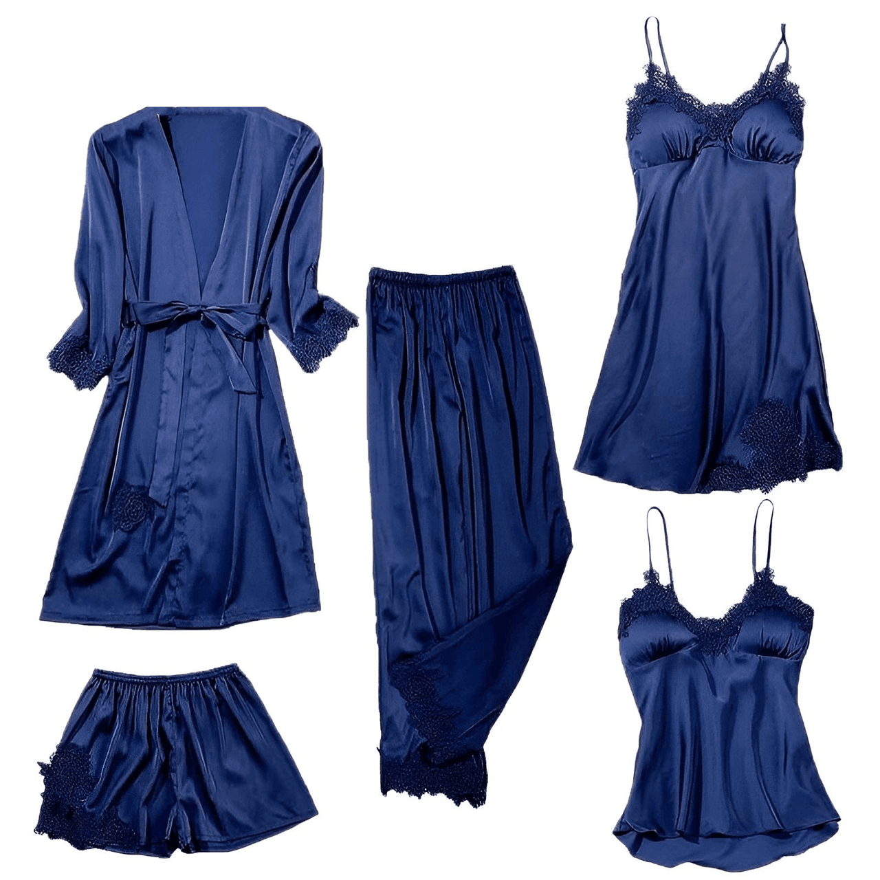 5 Piece Pajama Sets For Women -, Pajamas , Drestiny , Australia, Black, Canada, Champagne, Dark Blue, Grey, L, Long Sleeves, M, Navy, New Zealand, Pajamas, Pant Sets, Pink, Red, Robes, Sets, Short Sets, Shorts, Sleeveless, United Kingdom, United States, Wine Red, XL, XXL , Drestiny , www.shopdrestiny.com