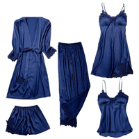 Thumbnail for 5 Piece Pajama Sets For Women -, Pajamas , Drestiny , Australia, Black, Canada, Champagne, Dark Blue, Grey, L, Long Sleeves, M, Navy, New Zealand, Pajamas, Pant Sets, Pink, Red, Robes, Sets, Short Sets, Shorts, Sleeveless, United Kingdom, United States, Wine Red, XL, XXL , Drestiny , www.shopdrestiny.com