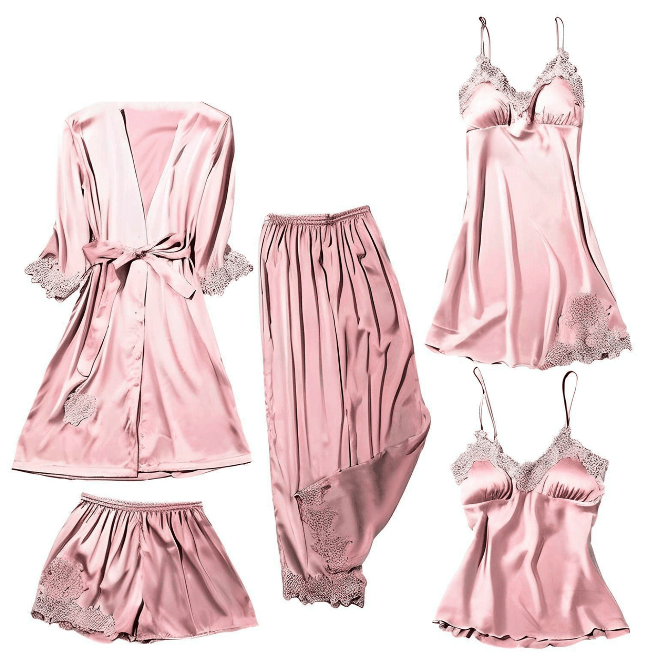 5 Piece Pajama Sets For Women -, Pajamas , Drestiny , Australia, Black, Canada, Champagne, Dark Blue, Grey, L, Long Sleeves, M, Navy, New Zealand, Pajamas, Pant Sets, Pink, Red, Robes, Sets, Short Sets, Shorts, Sleeveless, United Kingdom, United States, Wine Red, XL, XXL , Drestiny , www.shopdrestiny.com