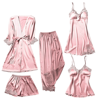 Thumbnail for 5 Piece Pajama Sets For Women -, Pajamas , Drestiny , Australia, Black, Canada, Champagne, Dark Blue, Grey, L, Long Sleeves, M, Navy, New Zealand, Pajamas, Pant Sets, Pink, Red, Robes, Sets, Short Sets, Shorts, Sleeveless, United Kingdom, United States, Wine Red, XL, XXL , Drestiny , www.shopdrestiny.com