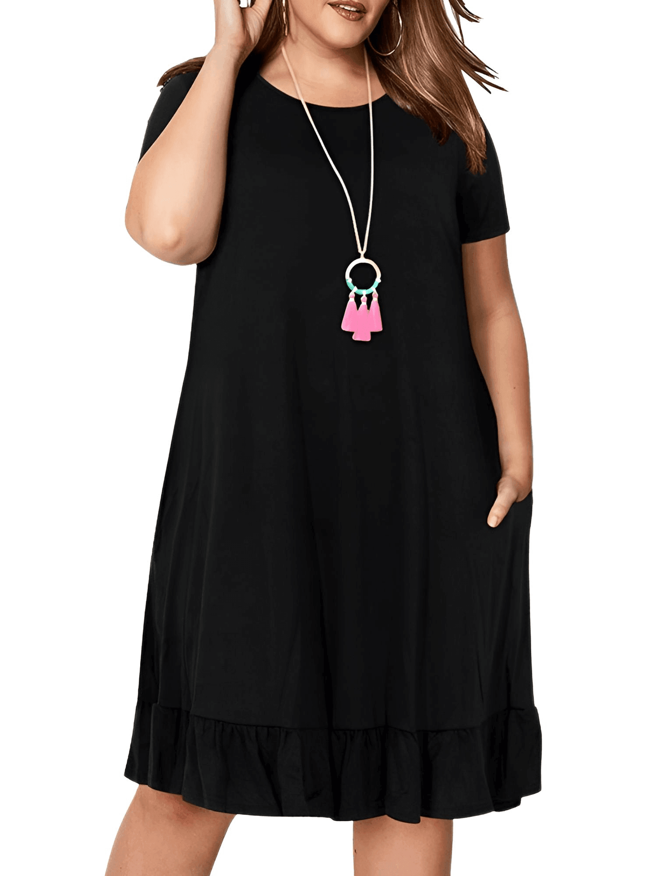 Plus Size Short Sleeve Loose Ruffles Dress -, Dresses , Drestiny , 4XL, 5XL, 6XL, 7XL, 8XL, 9XL, Australia, Black, Canada, Deep Purple, Green, Knee Length Dresses, Mini Dresses, Navy, New Zealand, Purple, Short Sleeves, United Kingdom, United States, Violet, Violet Red , Drestiny , www.shopdrestiny.com