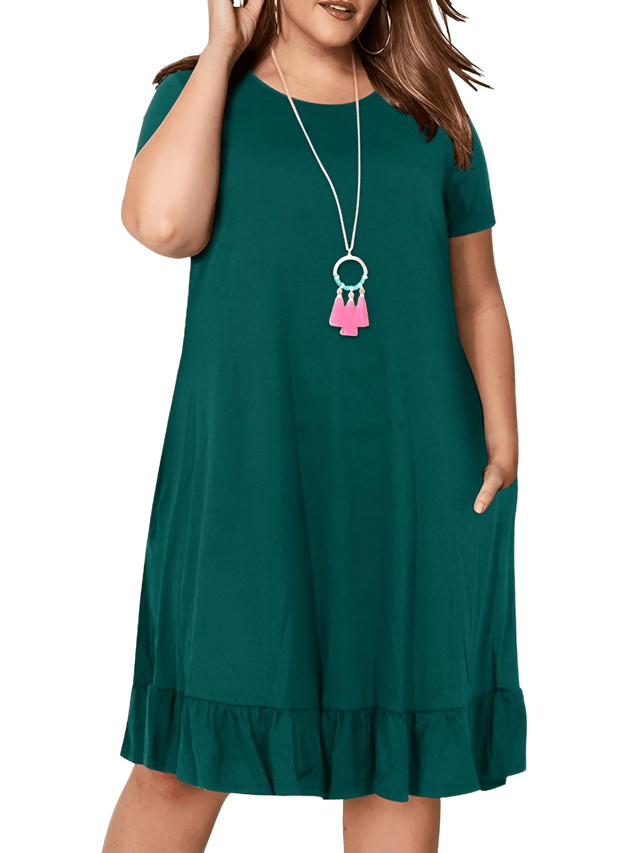 Plus Size Short Sleeve Loose Ruffles Dress -, Dresses , Drestiny , 4XL, 5XL, 6XL, 7XL, 8XL, 9XL, Australia, Black, Canada, Deep Purple, Green, Knee Length Dresses, Mini Dresses, Navy, New Zealand, Purple, Short Sleeves, United Kingdom, United States, Violet, Violet Red , Drestiny , www.shopdrestiny.com