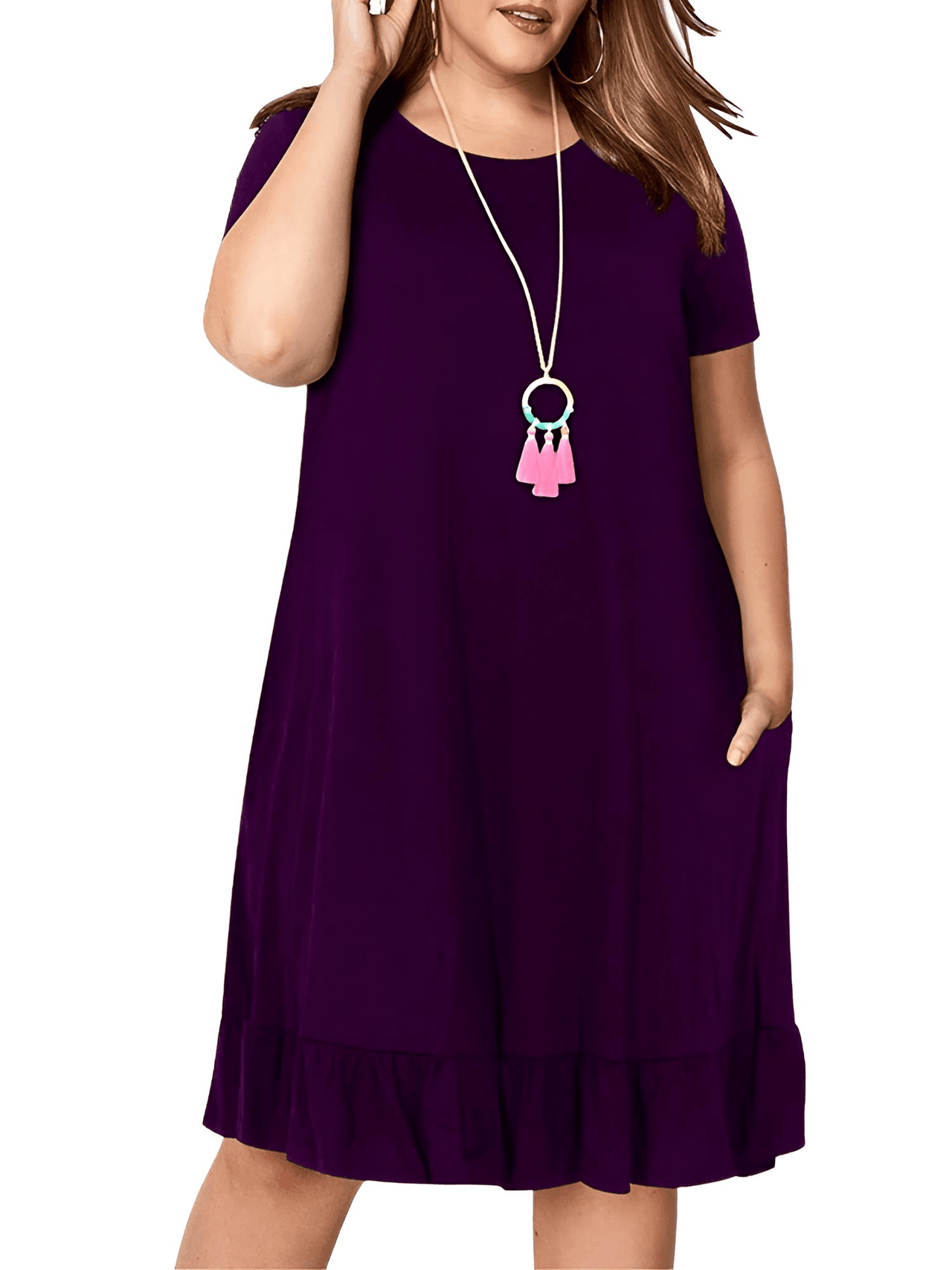 Plus Size Short Sleeve Loose Ruffles Dress -, Dresses , Drestiny , 4XL, 5XL, 6XL, 7XL, 8XL, 9XL, Australia, Black, Canada, Deep Purple, Green, Knee Length Dresses, Mini Dresses, Navy, New Zealand, Purple, Short Sleeves, United Kingdom, United States, Violet, Violet Red , Drestiny , www.shopdrestiny.com