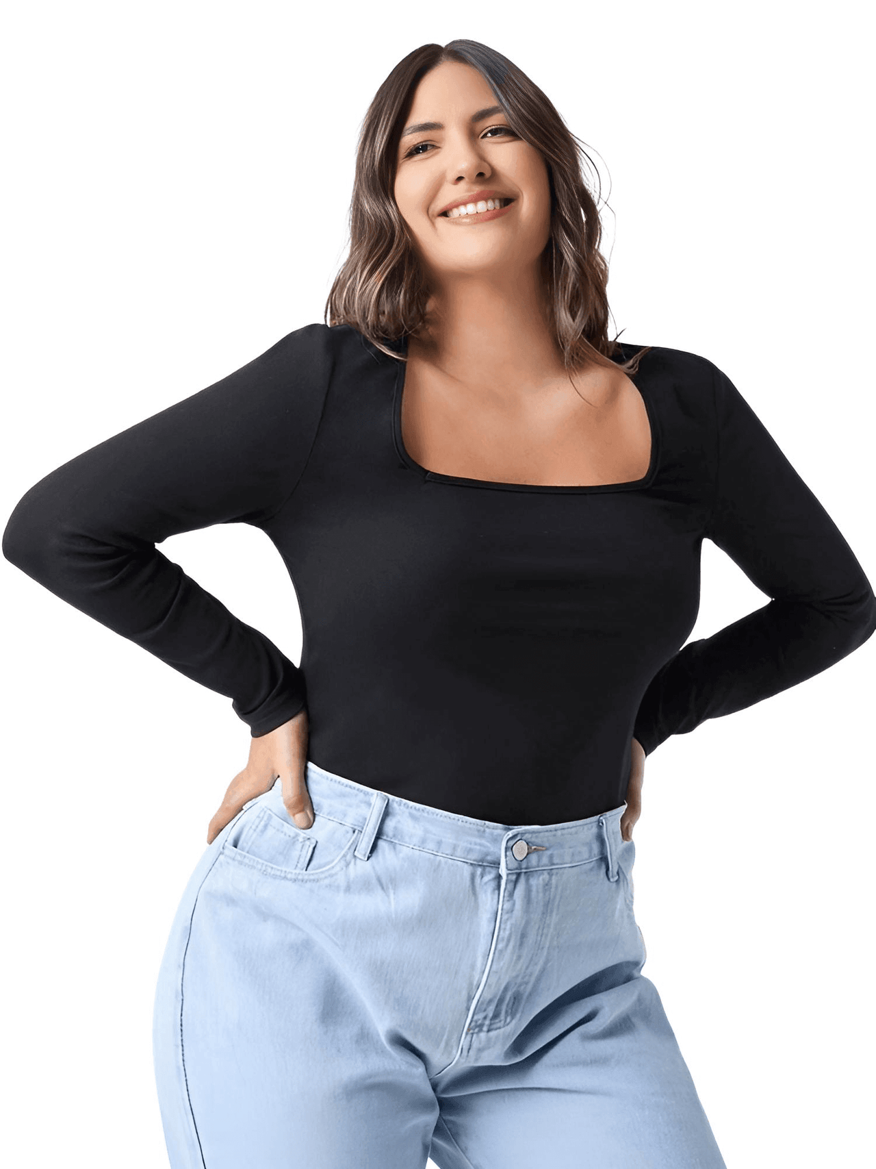 Square Neck Plus Size Black Top Women's -, Shirts , Drestiny , 4XL, 5XL, 6XL, 7XL, 8XL, Australia, Black, Casual Shirts, Gender_Women, L, Long Sleeves, New Zealand, United Kingdom, United States, XL, XXL, XXXL , Drestiny , www.shopdrestiny.com