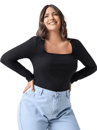 Thumbnail for Square Neck Plus Size Black Top Women's -, Shirts , Drestiny , 4XL, 5XL, 6XL, 7XL, 8XL, Australia, Black, Casual Shirts, Gender_Women, L, Long Sleeves, New Zealand, United Kingdom, United States, XL, XXL, XXXL , Drestiny , www.shopdrestiny.com