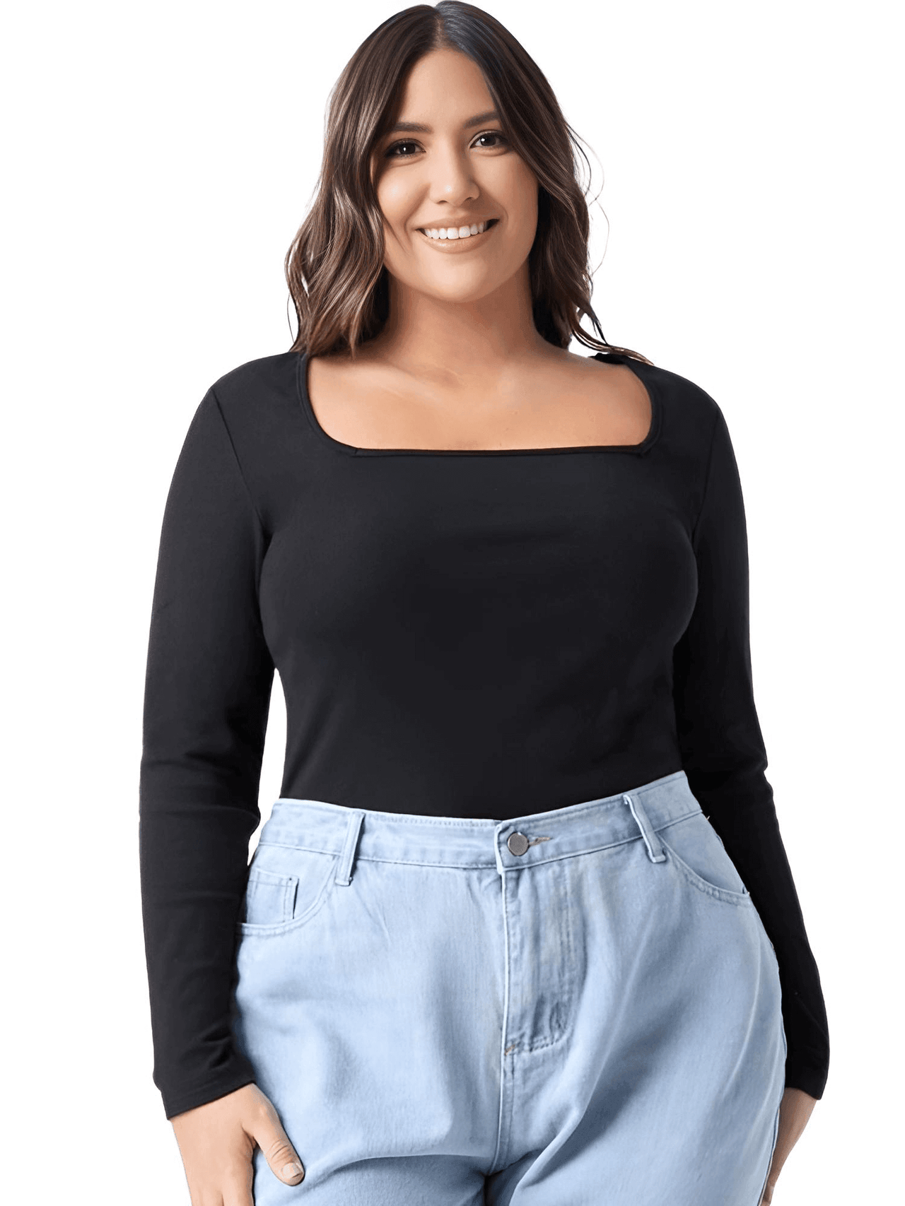 Square Neck Plus Size Black Top Women's -, Shirts , Drestiny , 4XL, 5XL, 6XL, 7XL, 8XL, Australia, Black, Casual Shirts, Gender_Women, L, Long Sleeves, New Zealand, United Kingdom, United States, XL, XXL, XXXL , Drestiny , www.shopdrestiny.com