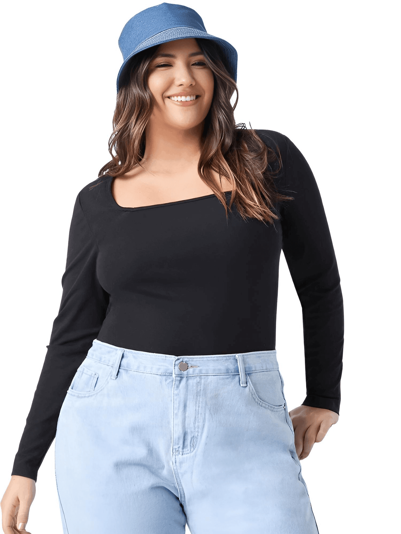 Square Neck Plus Size Black Top Women's -, Shirts , Drestiny , 4XL, 5XL, 6XL, 7XL, 8XL, Australia, Black, Casual Shirts, Gender_Women, L, Long Sleeves, New Zealand, United Kingdom, United States, XL, XXL, XXXL , Drestiny , www.shopdrestiny.com