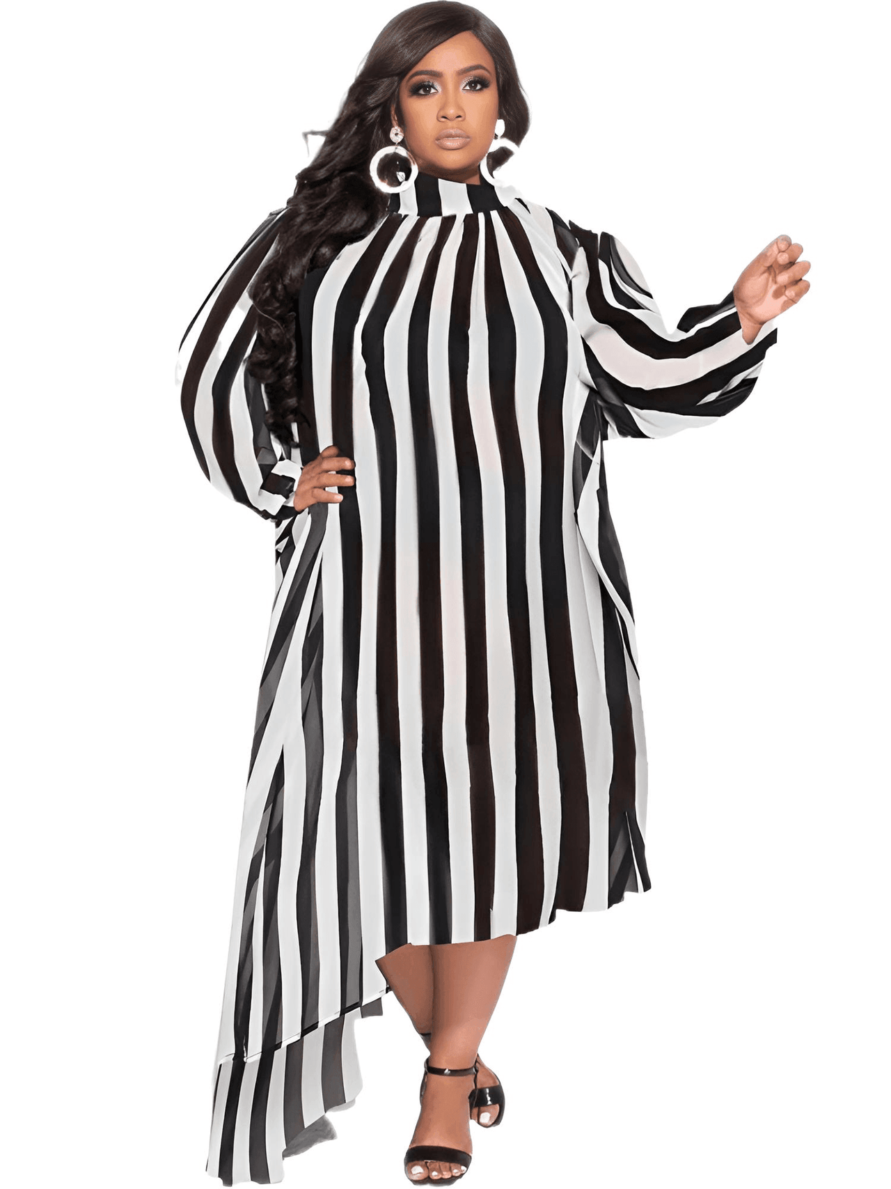 Plus Size Women's Striped Dress -, Dresses , Drestiny , 4XL, Australia, Black, Blue, Canada, L, Long Sleeves, Midi Dresses, New Zealand, Teal, United Kingdom, United States, White, XL, XXL, XXXL , Drestiny , www.shopdrestiny.com