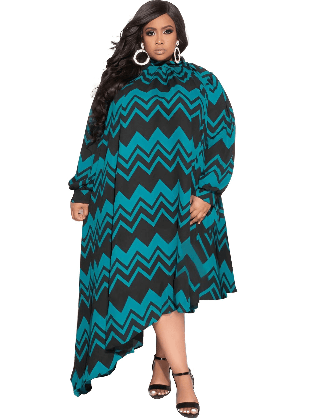 Plus Size Women's Striped Dress -, Dresses , Drestiny , 4XL, Australia, Black, Blue, Canada, L, Long Sleeves, Midi Dresses, New Zealand, Teal, United Kingdom, United States, White, XL, XXL, XXXL , Drestiny , www.shopdrestiny.com