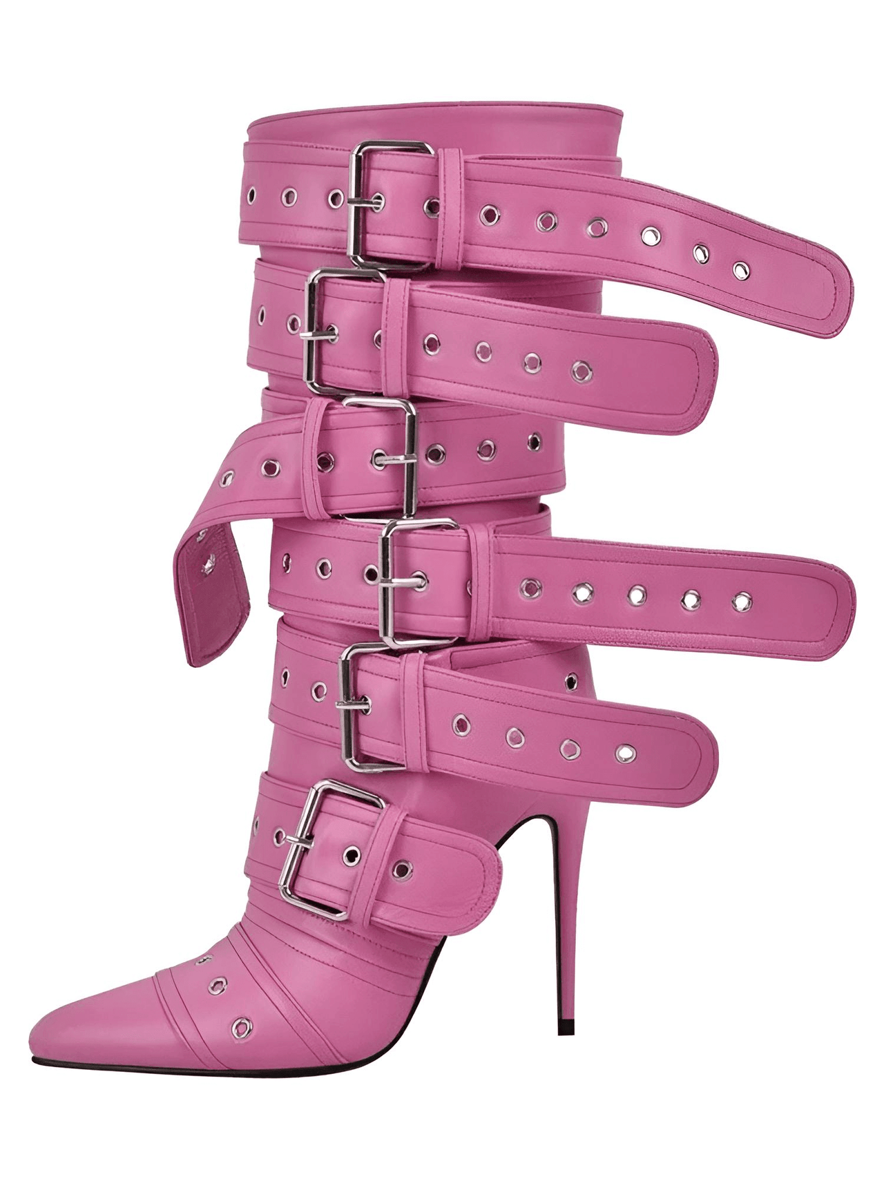 Pointed Toe Stiletto Mid-Calf Boots For Women With Buckle Straps -, Boots , Drestiny , 10, 11, 12, 13, 14, 15, 5, 6, 7, 8, 9, 9.5, Apricot, Australia, Black, Blue, Boots, High Heels, Light Blue, Pink, Red, Silver, Stilettos, United Kingdom, United States , Drestiny , www.shopdrestiny.com