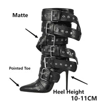 Thumbnail for Pointed Toe Stiletto Mid-Calf Boots For Women With Buckle Straps -, Boots , Drestiny , 10, 11, 12, 13, 14, 15, 5, 6, 7, 8, 9, 9.5, Apricot, Australia, Black, Blue, Boots, High Heels, Light Blue, Pink, Red, Silver, Stilettos, United Kingdom, United States , Drestiny , www.shopdrestiny.com