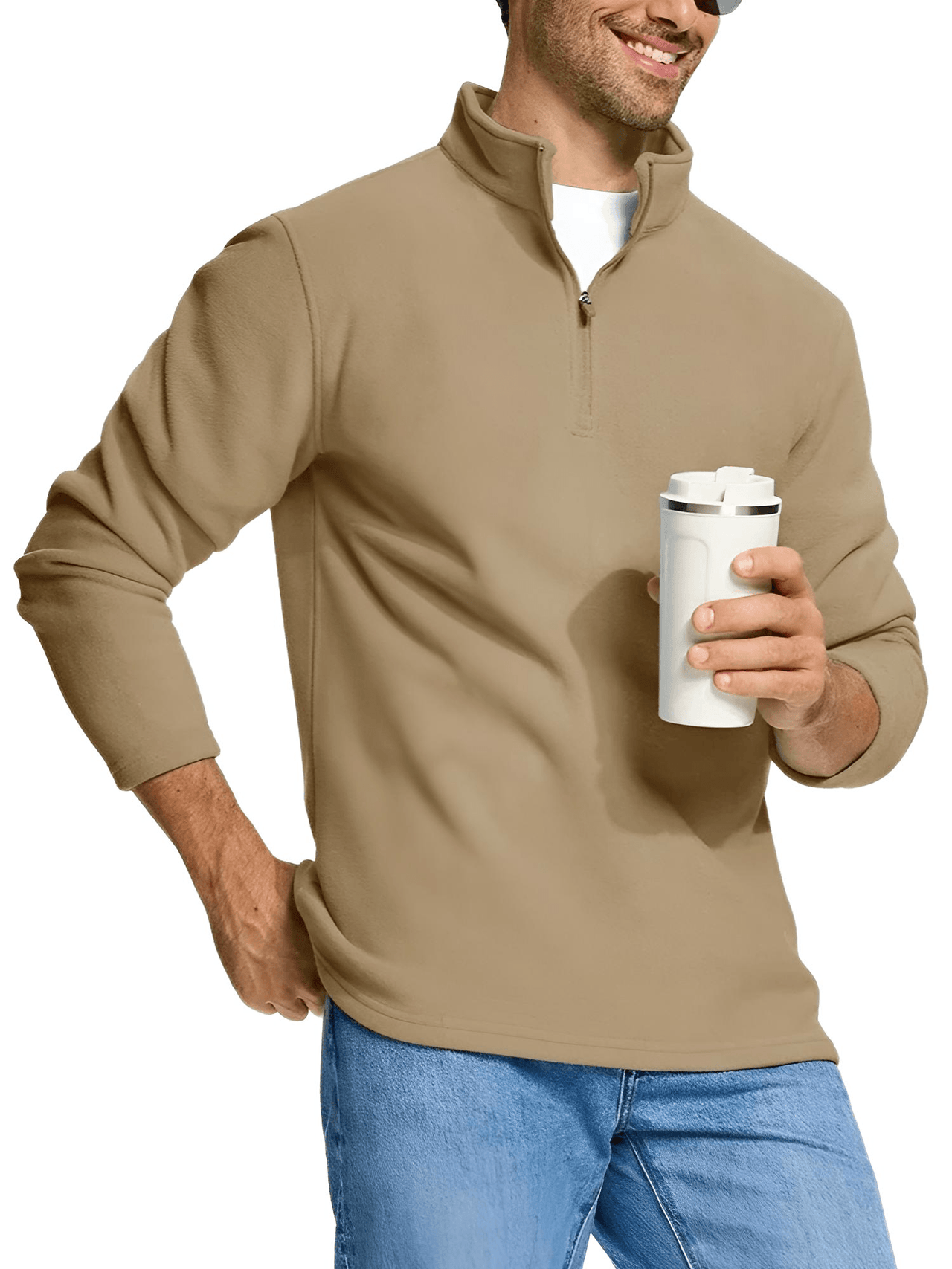 Quarter-Zip Pullover Tops Mens Fleece Sweatshirts