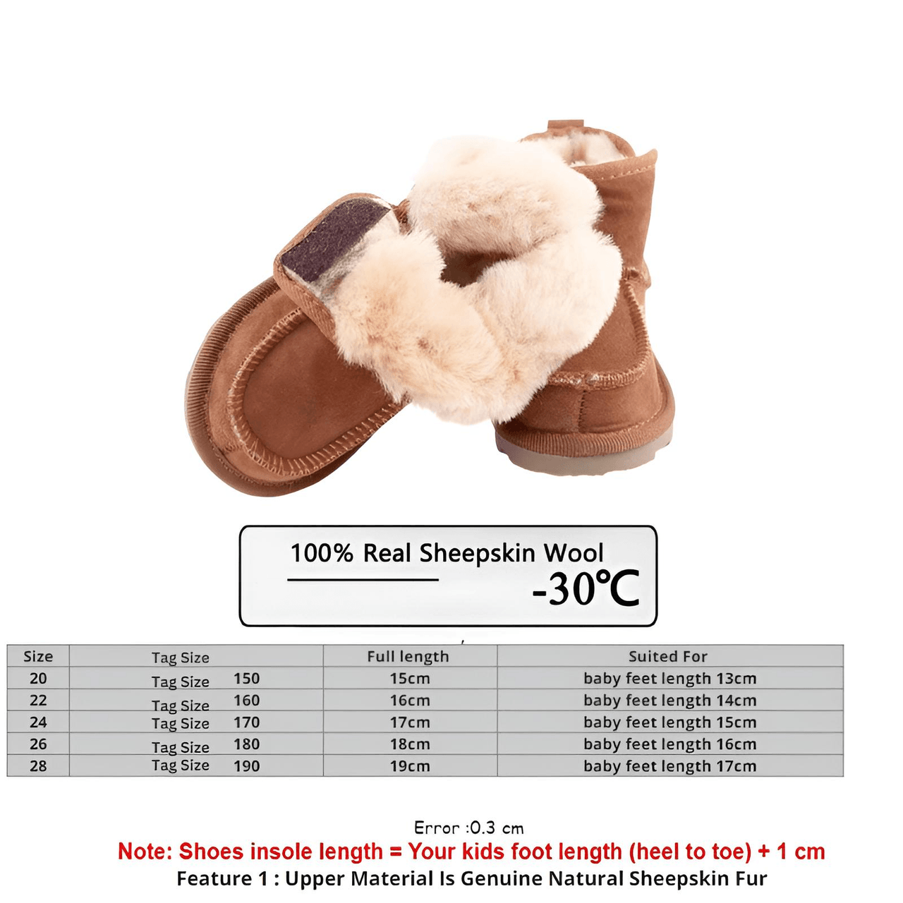 Real Sheepskin Fur Baby Snow Boots -, Boots , Drestiny , Ankle Boots, Australia, Boots, Boys, Brown, Canada, Dark Brown, FR, Girls, Grey, New Zealand, TD, United Kingdom, United States , Drestiny , www.shopdrestiny.com