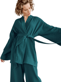 Thumbnail for Robe Set For Women, Drestiny, S, M, L, XL, Casual Pants, Long Sleeves, Casual Shirts, Robes, Loungewear, United States, Canada, Australia, New Zealand, United Kingdom, Dark Blue, Dark Green, Black, Blue, Blue Grey, Light Grey, Green, Light Brown, Dark Teal, White, shopdrestiny.com