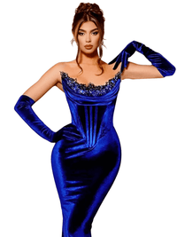 Thumbnail for Royal Blue Beaded Off Shoulder Velour Evening Dress For Women -, Dress , Drestiny , Australia, Canada, Maxi Dresses, New Zealand, Off Shoulder, Royal Blue, Sleeveless, Strapless, United Kingdom, United States , Drestiny , www.shopdrestiny.com