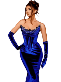 Thumbnail for Royal Blue Beaded Off Shoulder Velour Evening Dress For Women -, Dress , Drestiny , Australia, Canada, Maxi Dresses, New Zealand, Off Shoulder, Royal Blue, Sleeveless, Strapless, United Kingdom, United States , Drestiny , www.shopdrestiny.com