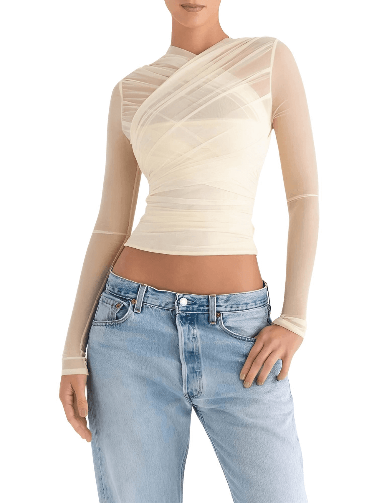 Sheer Mesh Long Sleeve Shirt For Women -, Shirts , Drestiny , Australia, Black, Canada, Casual Shirts, Crop Tops, Dress Shirts, Green, Ivory, L, Long Sleeves, M, New Zealand, Off White, S, United Kingdom, United States , Drestiny , www.shopdrestiny.com