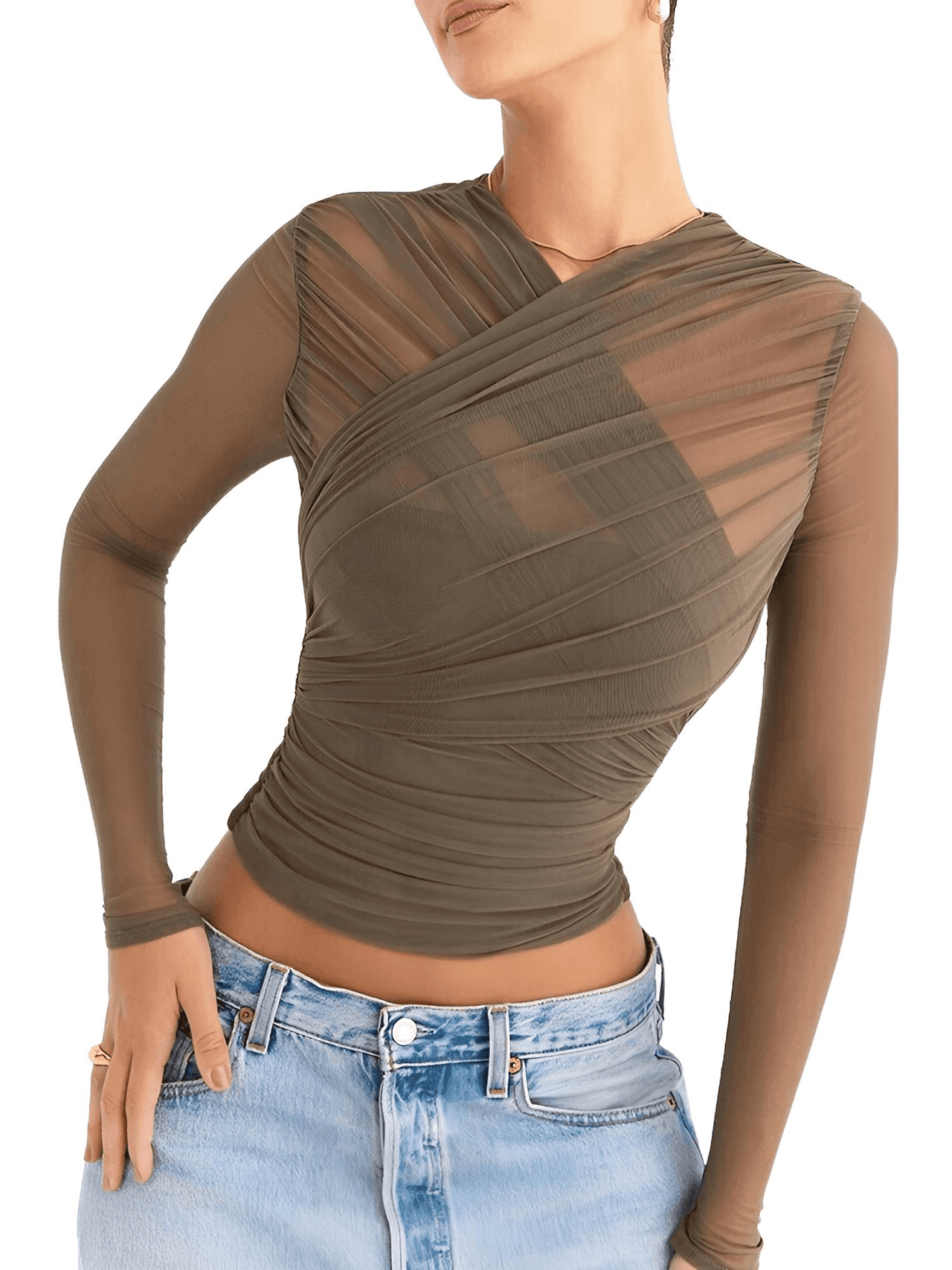 Sheer Mesh Long Sleeve Shirt For Women -, Shirts , Drestiny , Australia, Black, Canada, Casual Shirts, Crop Tops, Dress Shirts, Green, Ivory, L, Long Sleeves, M, New Zealand, Off White, S, United Kingdom, United States , Drestiny , www.shopdrestiny.com