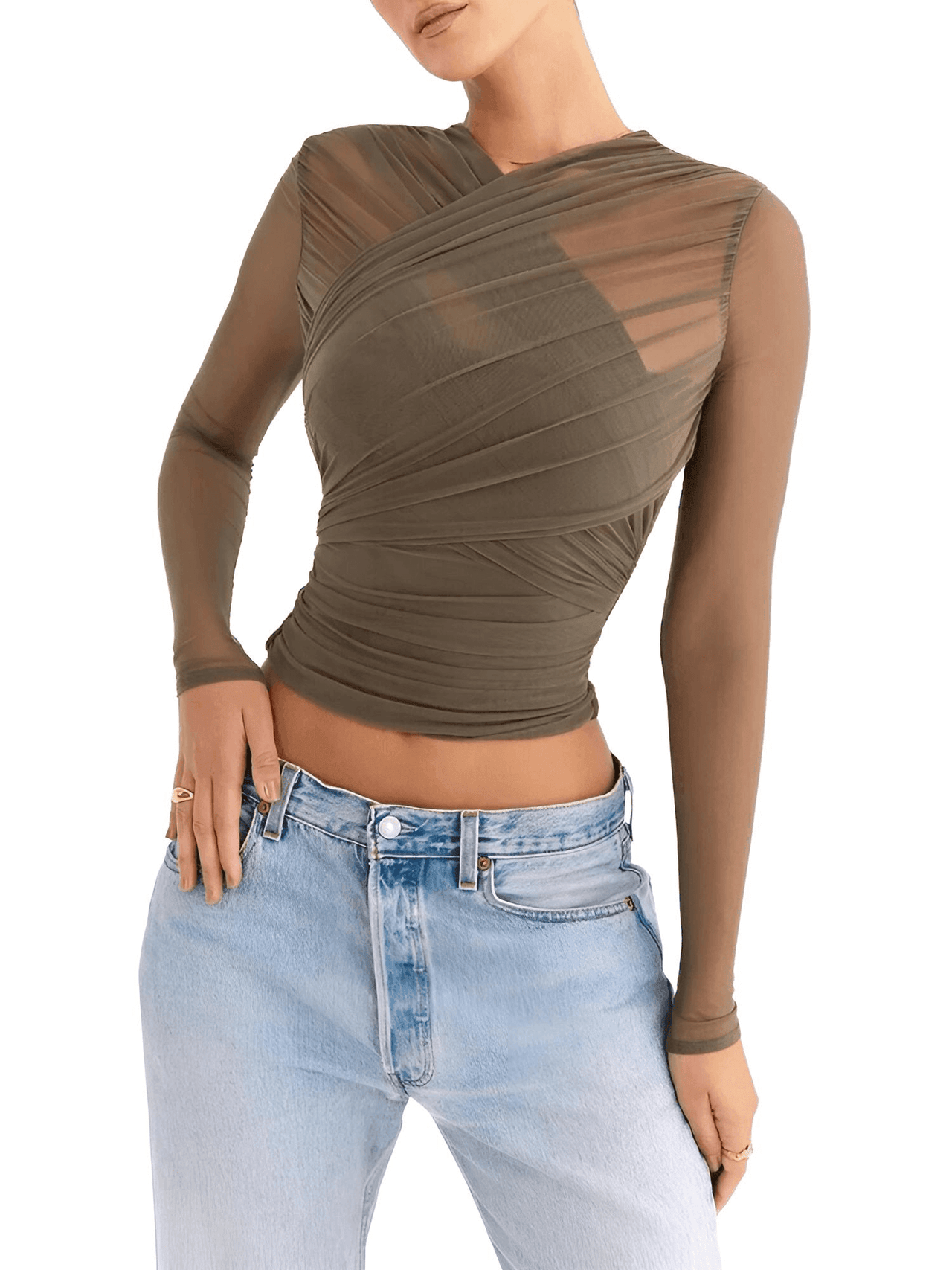 Sheer Mesh Long Sleeve Shirt For Women -, Shirts , Drestiny , Australia, Black, Canada, Casual Shirts, Crop Tops, Dress Shirts, Green, Ivory, L, Long Sleeves, M, New Zealand, Off White, S, United Kingdom, United States , Drestiny , www.shopdrestiny.com