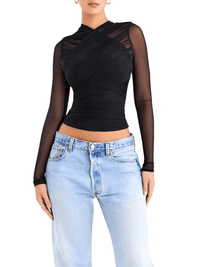 Thumbnail for Sheer Mesh Long Sleeve Shirt For Women -, Shirts , Drestiny , Australia, Black, Canada, Casual Shirts, Crop Tops, Dress Shirts, Green, Ivory, L, Long Sleeves, M, New Zealand, Off White, S, United Kingdom, United States , Drestiny , www.shopdrestiny.com