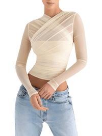 Thumbnail for Sheer Mesh Long Sleeve Shirt For Women -, Shirts , Drestiny , Australia, Black, Canada, Casual Shirts, Crop Tops, Dress Shirts, Green, Ivory, L, Long Sleeves, M, New Zealand, Off White, S, United Kingdom, United States , Drestiny , www.shopdrestiny.com