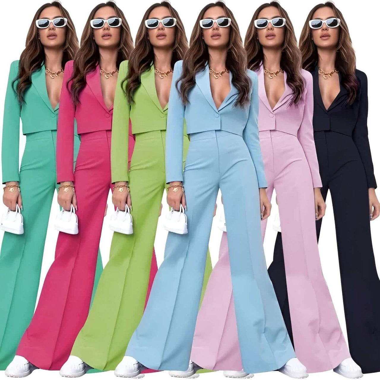 Cropped Blazer and Wide Leg Pants High Waisted 2-Piece Sets For Women -, Pant Sets , Drestiny , Australia, Blazers, Casual Pants, Casual Shirts, Crop Tops, Deep Pink, Dress Pants, Dress Shirts, Green, L, Light Blue, Long Sleeves, M, Navy, New Zealand, Pant Sets, Pant Suits, Pink, S, Sets, Teal, United Kingdom, United States, XL, XXL , Drestiny , www.shopdrestiny.com