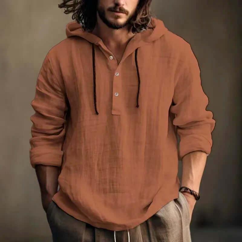 Men's Long Sleeve Pullover Hoodie With Button Down Front -, Hoodies , Drestiny , Australia, Brown, Casual Shirts, Dark Orange, FR, Hoodies, L, Light Blue, Long Sleeves, M, Off White, S, United Kingdom, United States, XL, XXL, XXXL , Drestiny , www.shopdrestiny.com