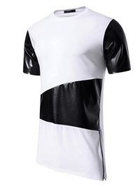 Thumbnail for Side Zipper Longline Leather Patchwork Streetwear T-Shirt for Men -, T-Shirt , Drestiny , Australia, Black, Casual Shirts, FR, L, M, New Zealand, S, Short Sleeves, T-Shirts, United Kingdom, United States, White, XL, XXL , Drestiny , www.shopdrestiny.com