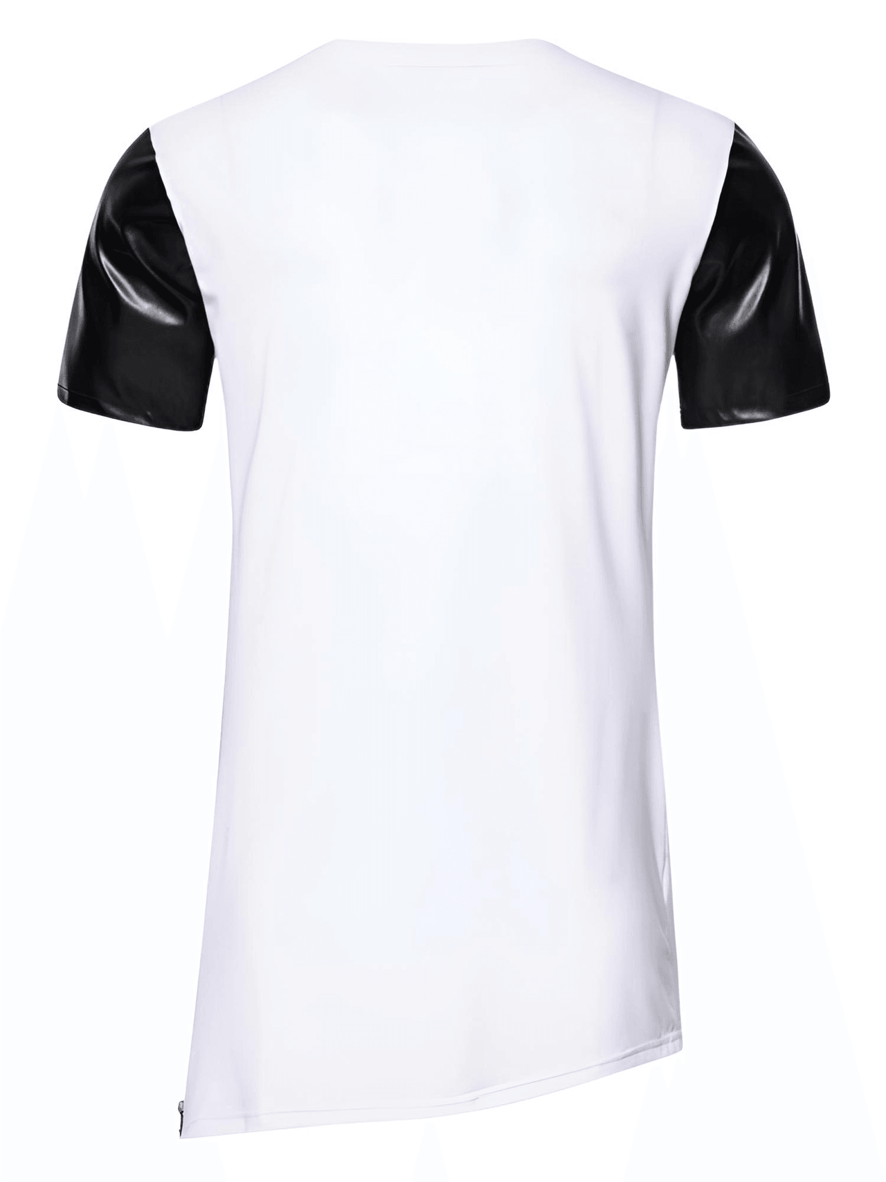 Side Zipper Longline Leather Patchwork Streetwear T-Shirt for Men -, T-Shirt , Drestiny , Australia, Black, Casual Shirts, FR, L, M, New Zealand, S, Short Sleeves, T-Shirts, United Kingdom, United States, White, XL, XXL , Drestiny , www.shopdrestiny.com