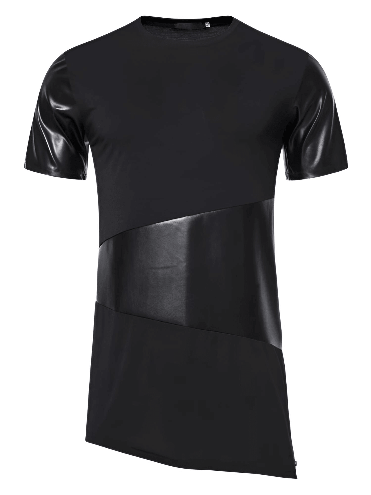 Side Zipper Longline Leather Patchwork Streetwear T-Shirt for Men -, T-Shirt , Drestiny , Australia, Black, Casual Shirts, FR, L, M, New Zealand, S, Short Sleeves, T-Shirts, United Kingdom, United States, White, XL, XXL , Drestiny , www.shopdrestiny.com