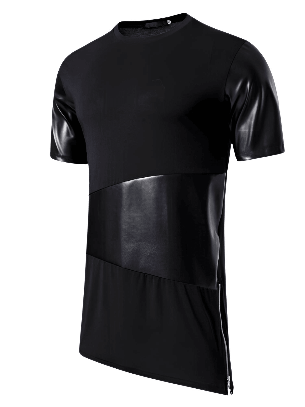 Side Zipper Longline Leather Patchwork Streetwear T-Shirt for Men -, T-Shirt , Drestiny , Australia, Black, Casual Shirts, FR, L, M, New Zealand, S, Short Sleeves, T-Shirts, United Kingdom, United States, White, XL, XXL , Drestiny , www.shopdrestiny.com