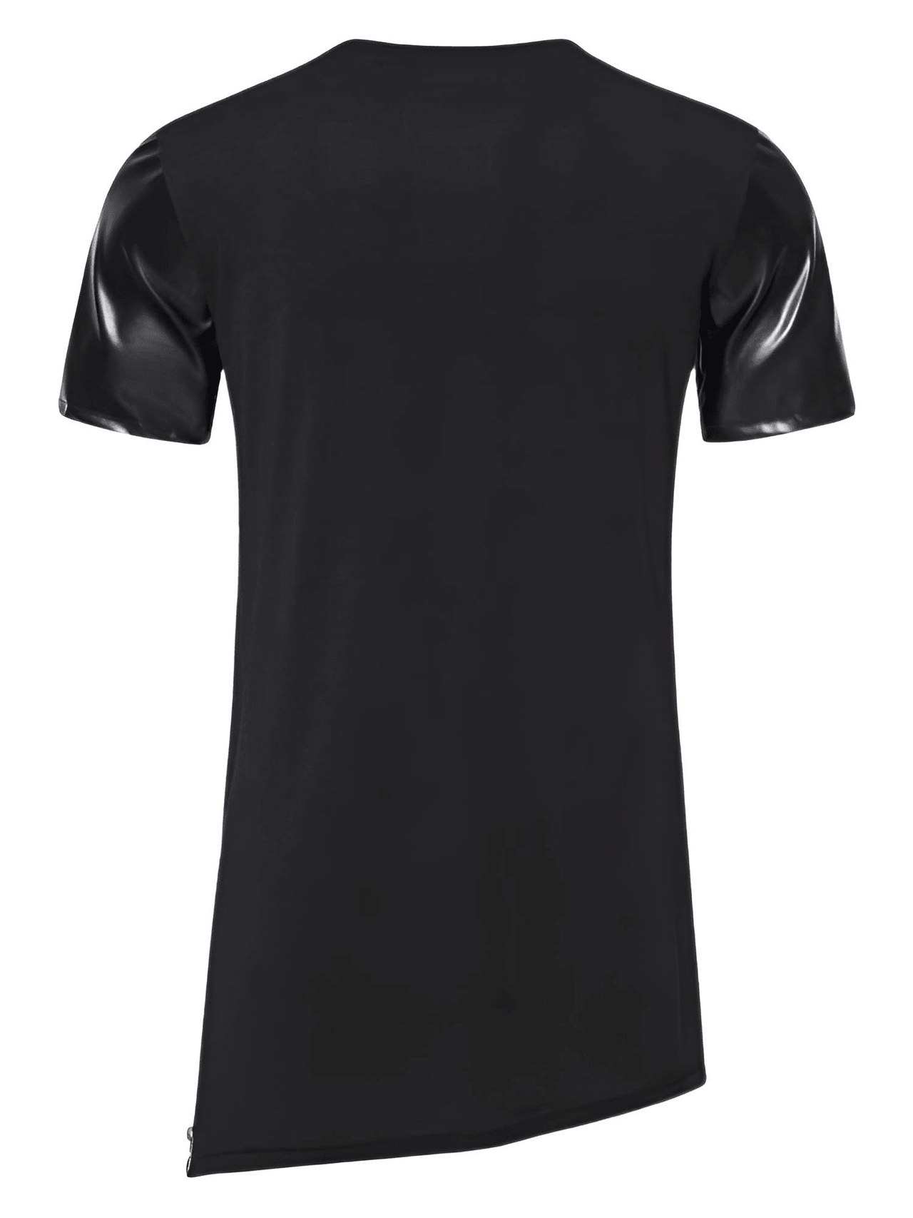 Side Zipper Longline Leather Patchwork Streetwear T-Shirt for Men -, T-Shirt , Drestiny , Australia, Black, Casual Shirts, FR, L, M, New Zealand, S, Short Sleeves, T-Shirts, United Kingdom, United States, White, XL, XXL , Drestiny , www.shopdrestiny.com