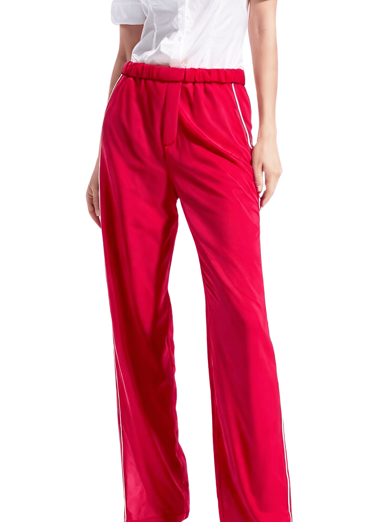 Side Zipper Straight Pant Loose Red Wide Leg Pants + Jacket Fashion Streetwear