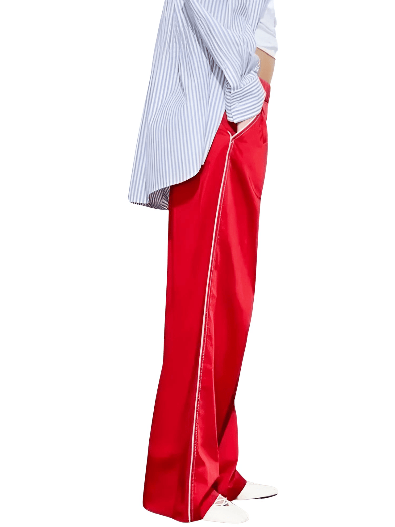 Side Zipper Straight Pant Loose Red Wide Leg Pants + Jacket Fashion Streetwear