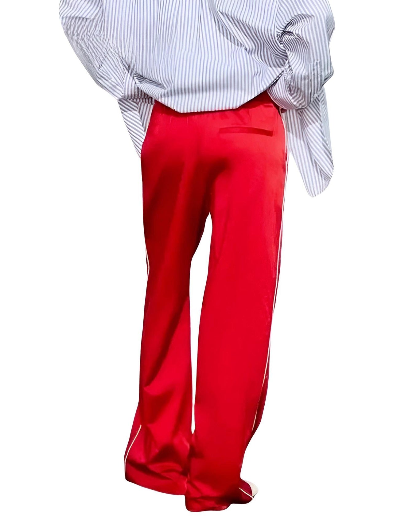 Side Zipper Straight Pant Loose Red Wide Leg Pants + Jacket Fashion Streetwear