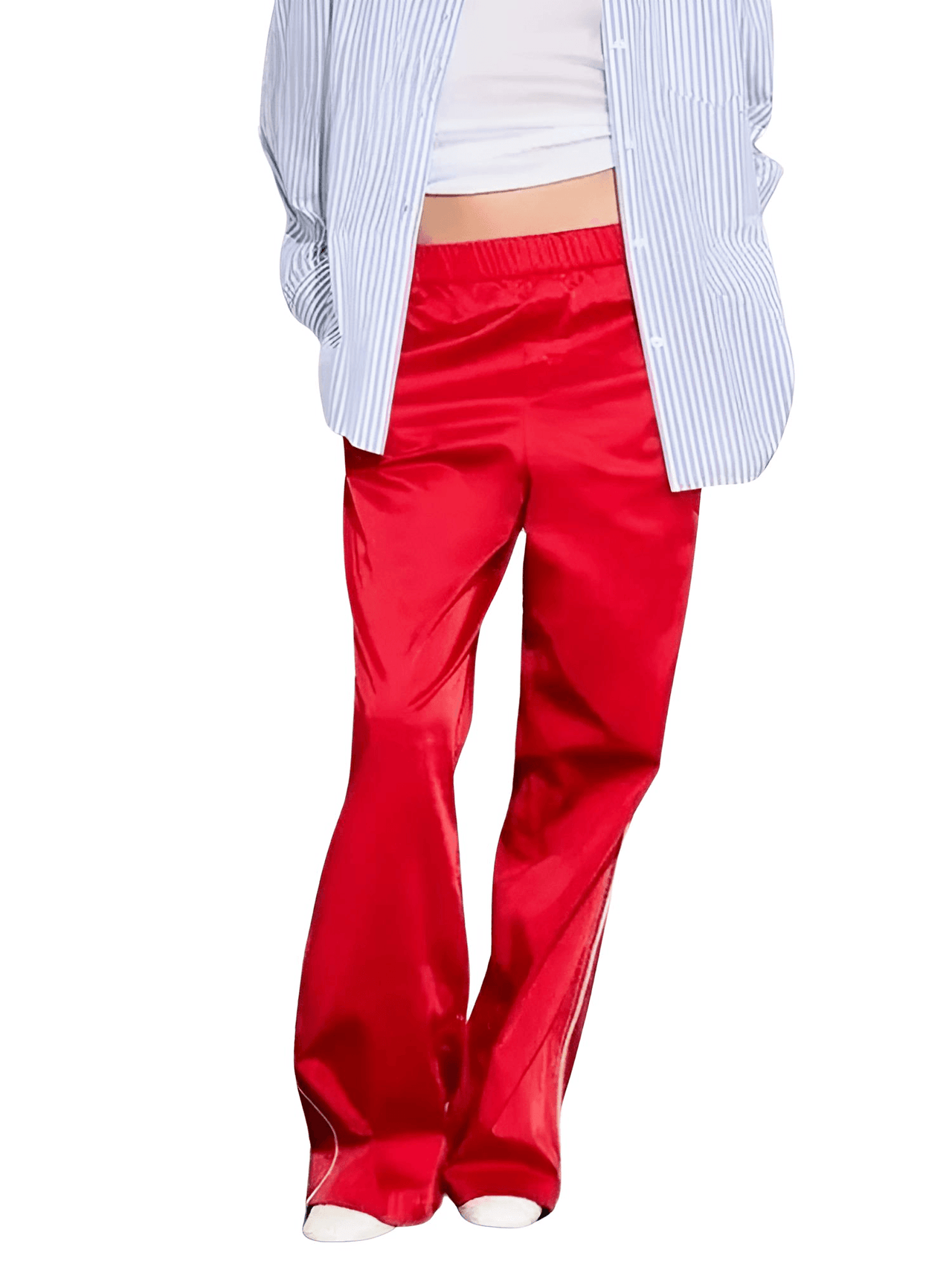 Side Zipper Straight Pant Loose Red Wide Leg Pants + Jacket Fashion Streetwear