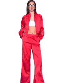 Thumbnail for Side Zipper Straight Pant Loose Red Wide Leg Pants + Jacket Fashion Streetwear