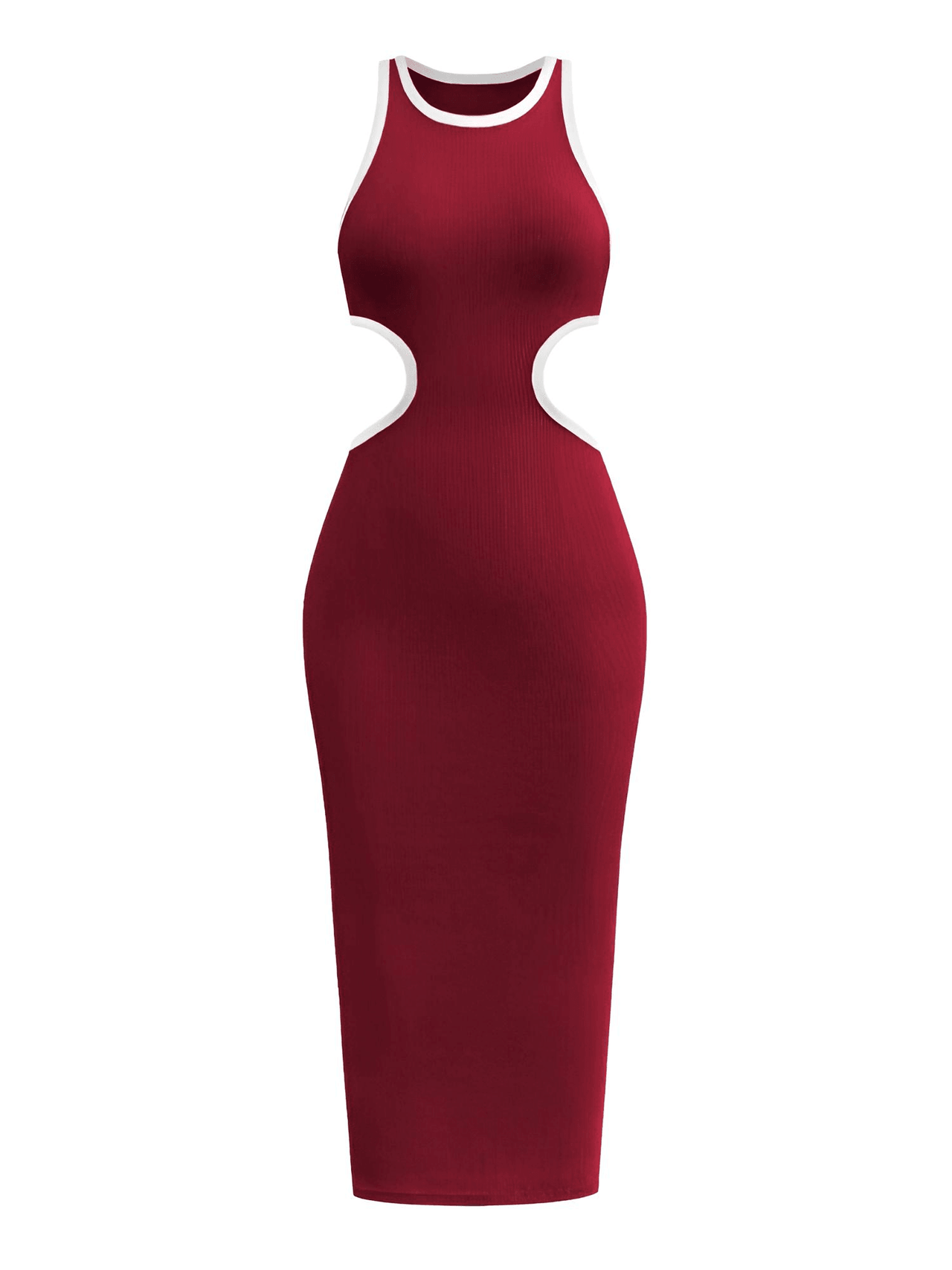 Sleeveless Ribbed Cut Out Midi Dress For Women -, Dresses , Drestiny , Apricot, Australia, Black, Blue, Brown, Grey, L, Light Green, M, Melon, Midi Dresses, Navy, Pink, S, Sleeveless, United Kingdom, United States, Wine Red, XL , Drestiny , www.shopdrestiny.com